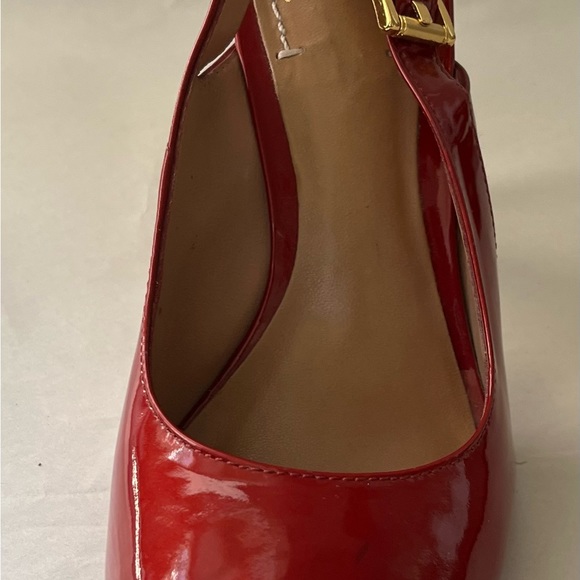 J Vincent Patent Leather Open Toe Slingback Cherry Red High Heel Sandals - Picture 14 of 14